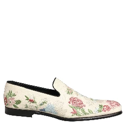 White Floral Embroidery Dress Loafers Shoes