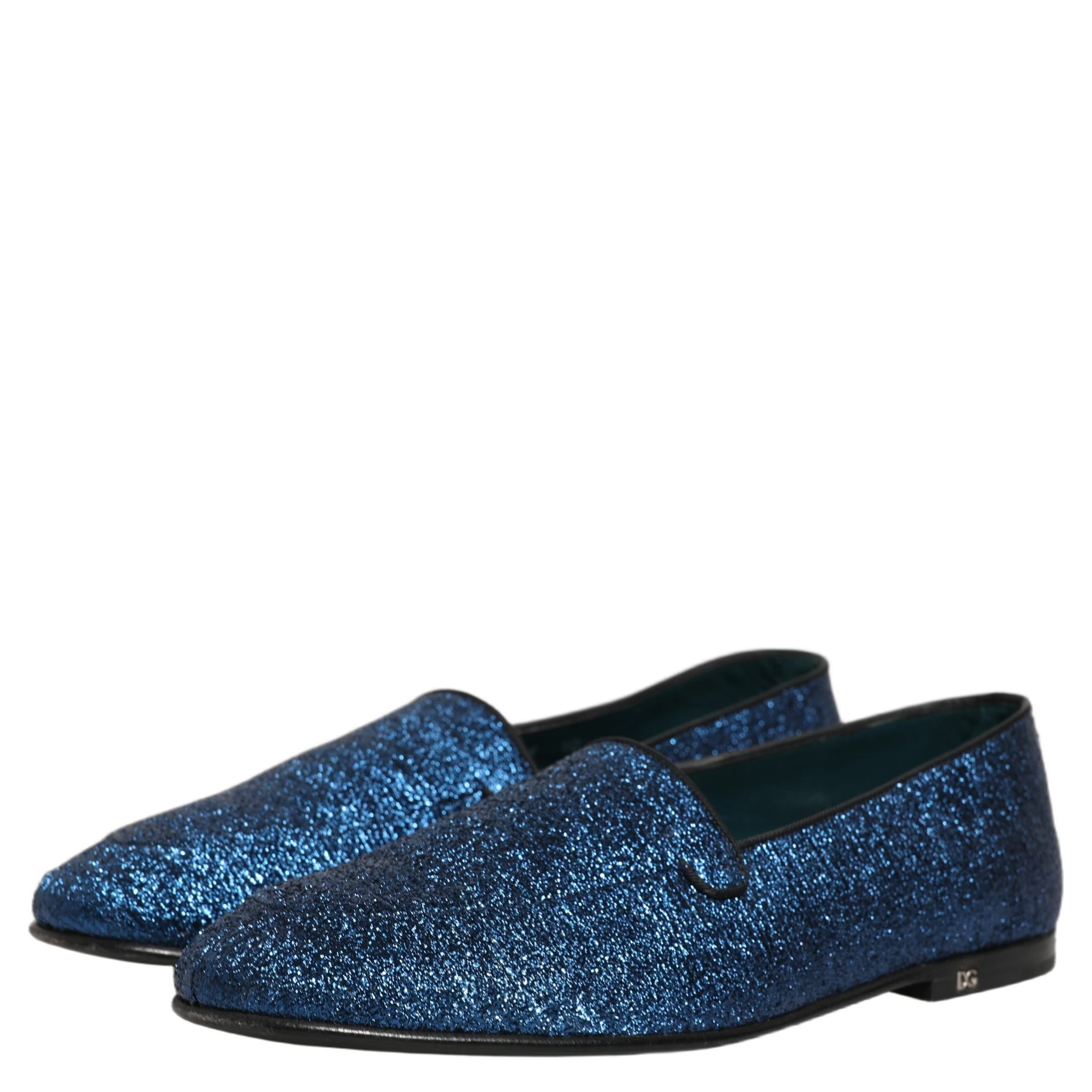 Blue Glitter Lurex DG Logo Dress Loafers Shoes