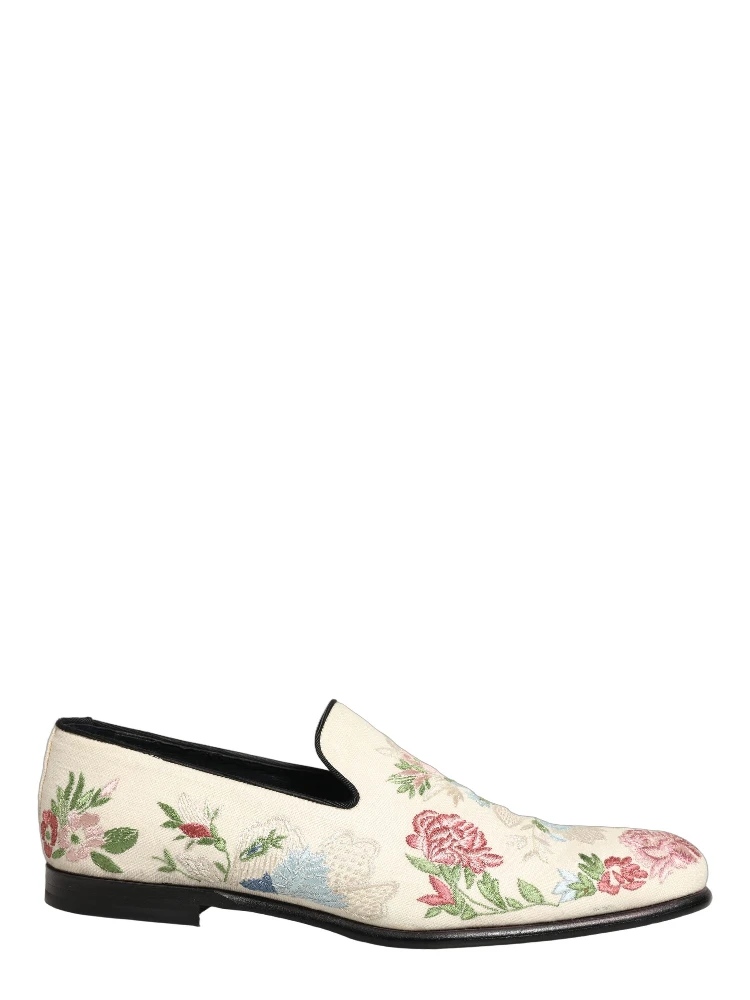 White Floral Embroidery Dress Loafers Shoes alternative
