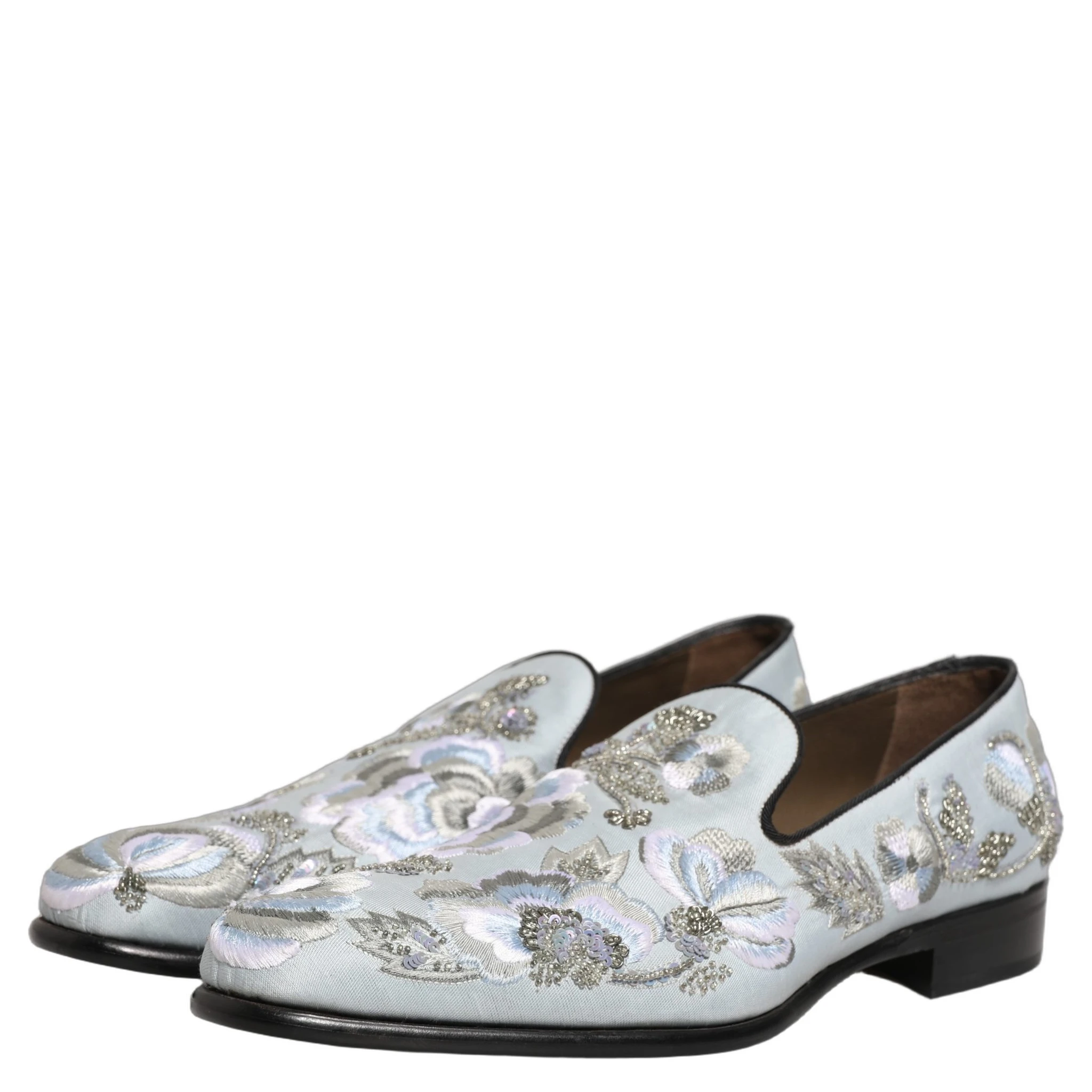 White Floral Embellished Men Loafers Shoes