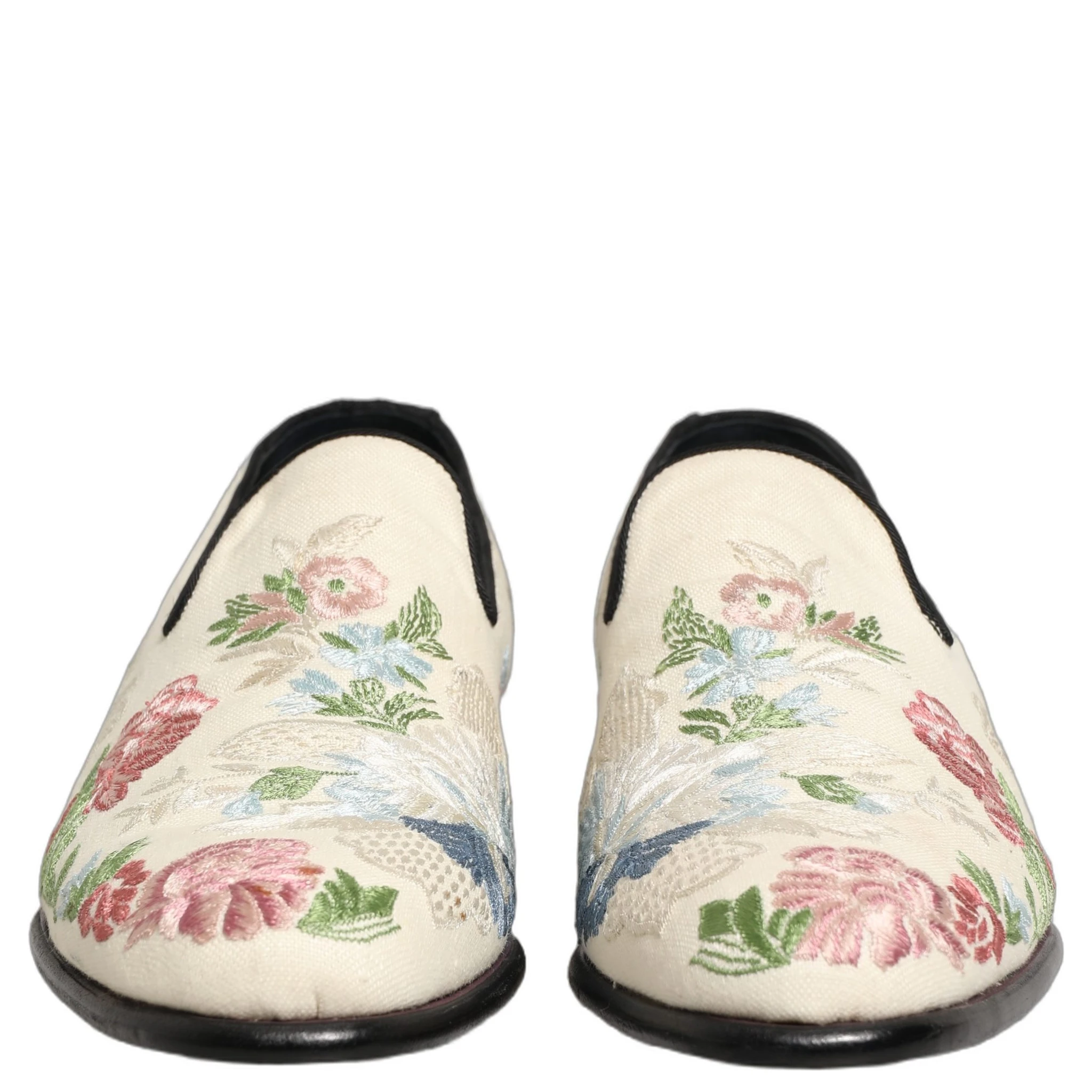 White Floral Embroidery Dress Loafers Shoes