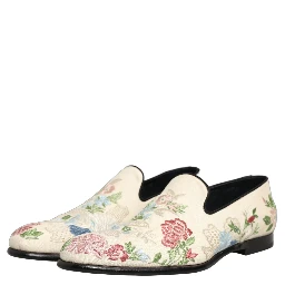 White Floral Embroidery Dress Loafers Shoes