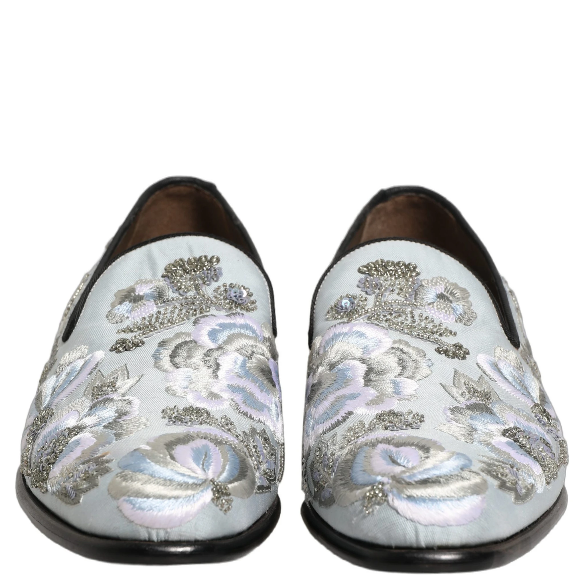 White Floral Embellished Men Loafers Shoes