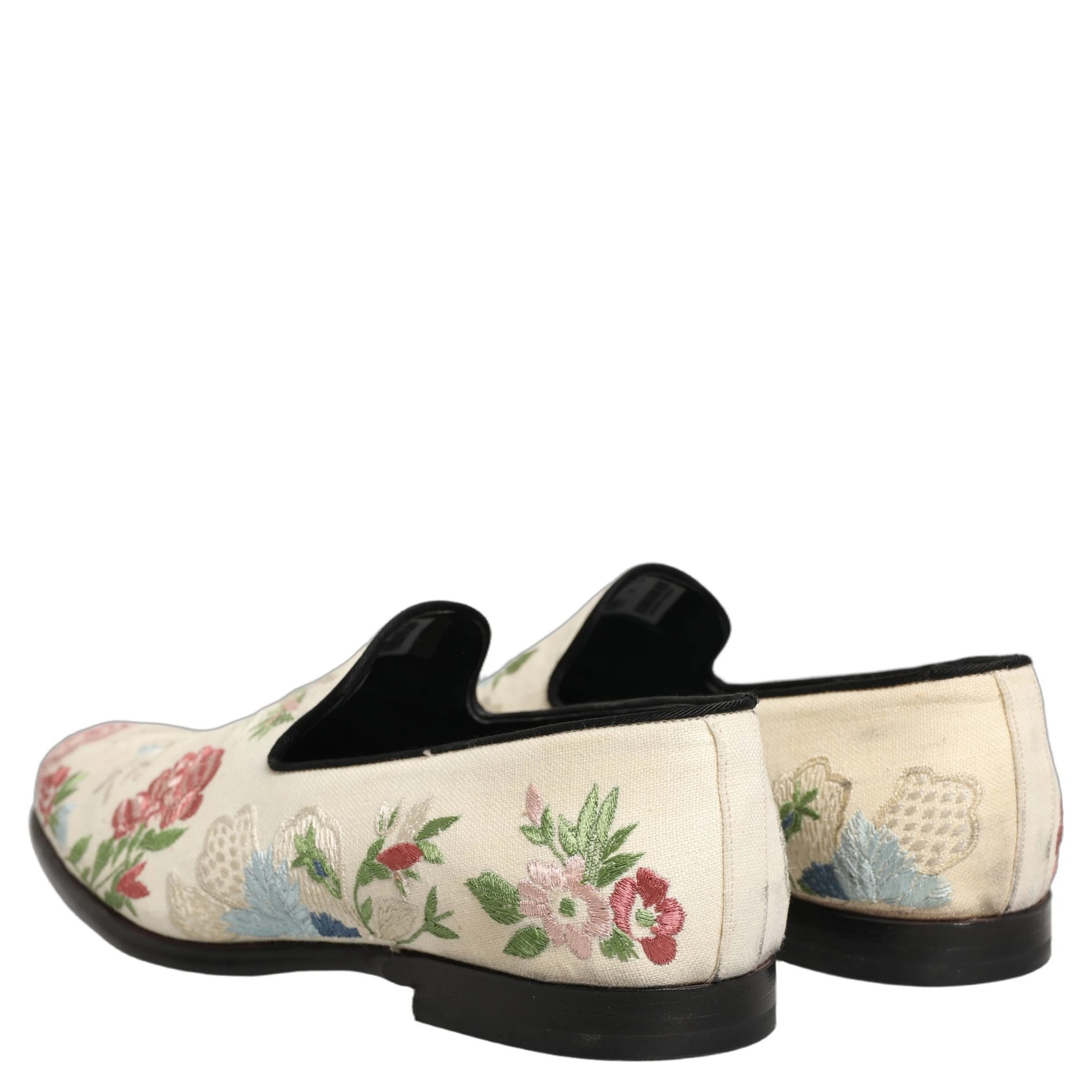 White Floral Embroidery Dress Loafers Shoes