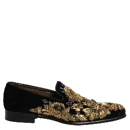 Black Gold Embroidery Dress Loafers Shoes