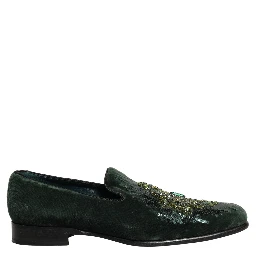 Green Velvet Embellished Dress Loafers Shoes