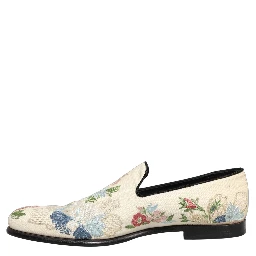 White Floral Embroidery Dress Loafers Shoes
