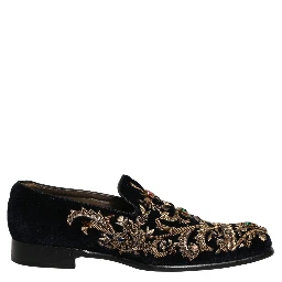 Black Velvet Embellished Dress Loafers Shoes