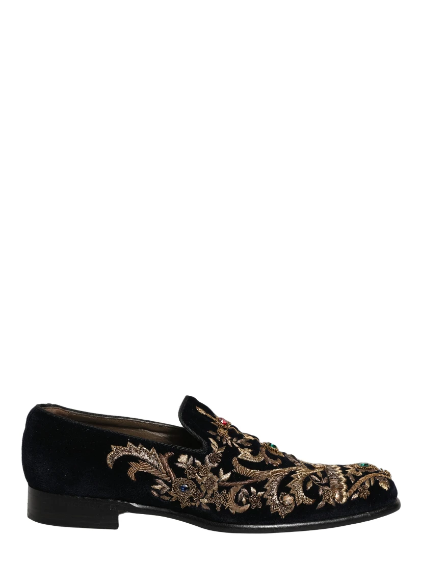 Black Velvet Embellished Dress Loafers Shoes