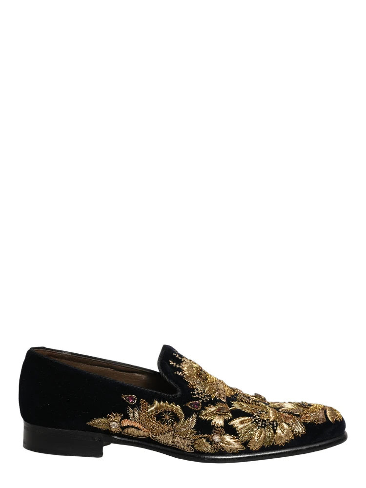 Black Gold Embroidery Dress Loafers Shoes alternative