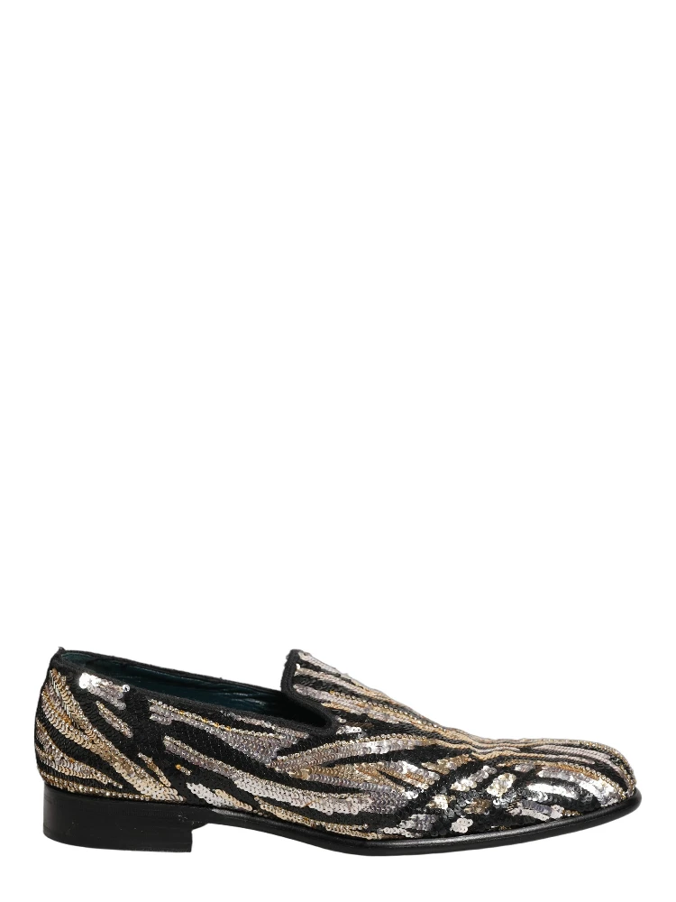 Gold Striped Sequin Embellished Loafer Shoes alternative
