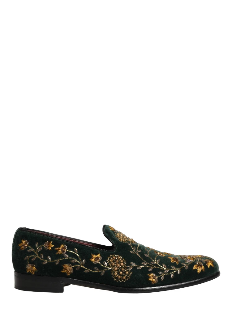 Green Floral Embroidery Dress Loafers Shoes alternative