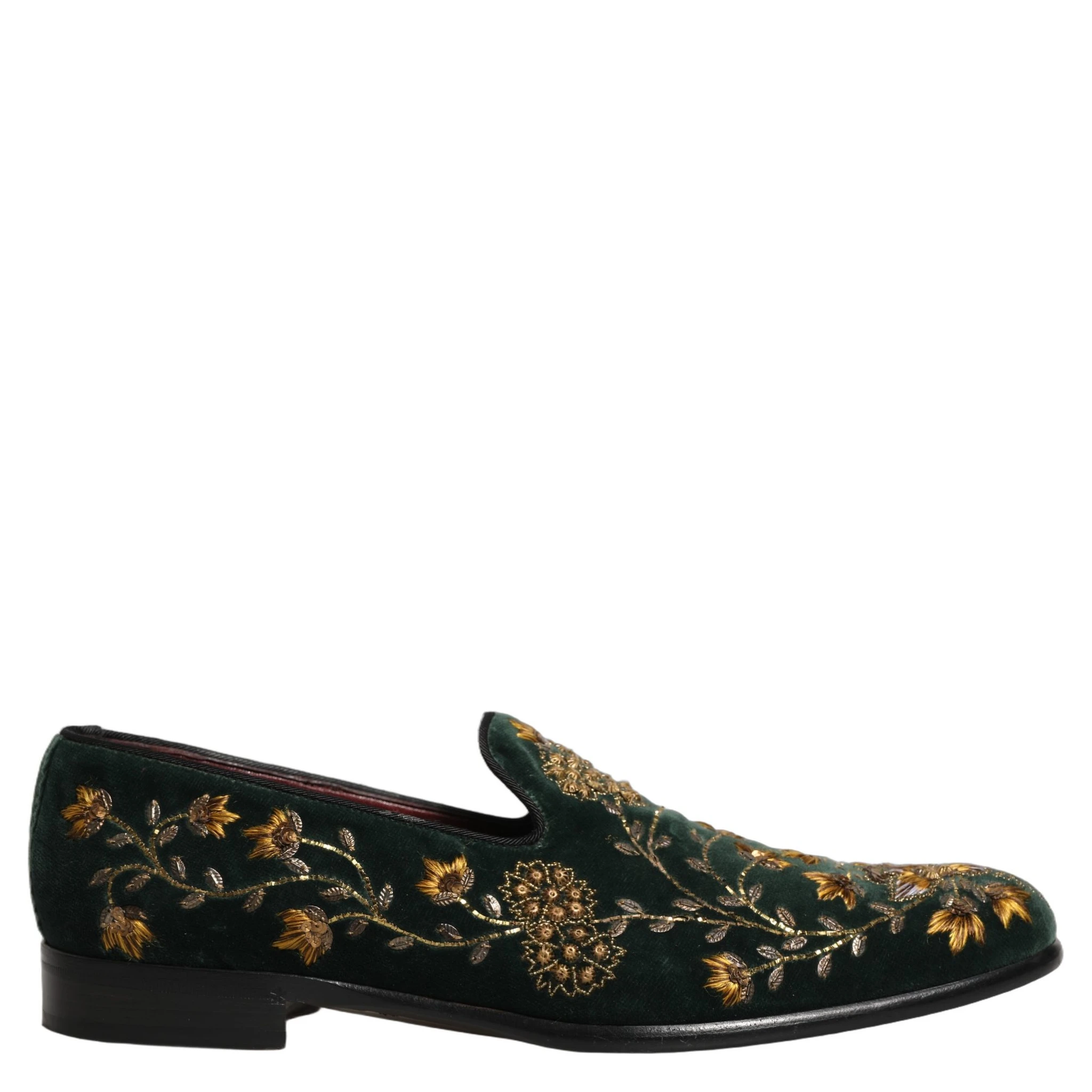 Green Floral Embroidery Dress Loafers Shoes