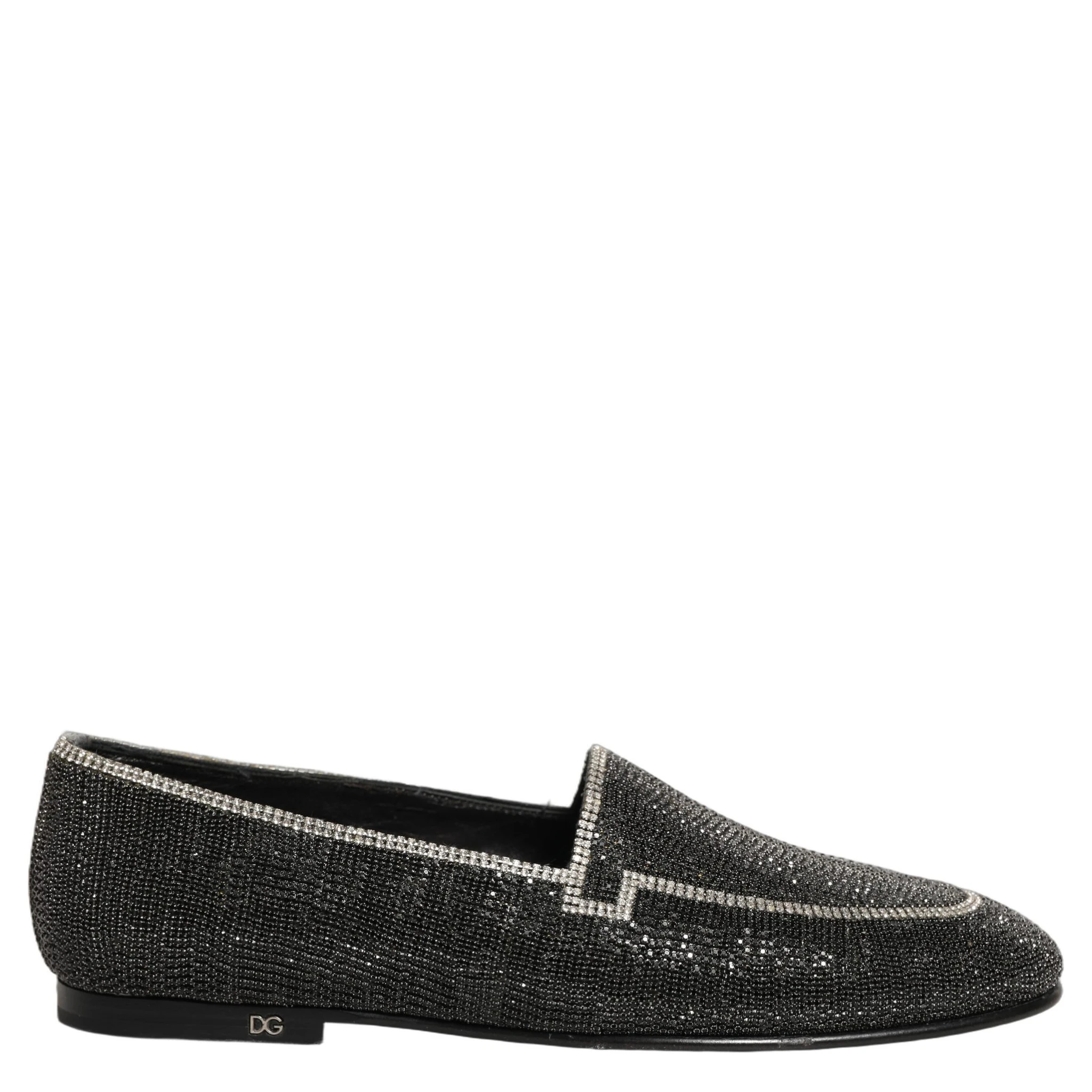 Black Crystal Embellished Men Loafers Shoes