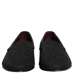 Black Woven Men Slip On Dress Loafers Shoes
