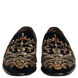 Black Velvet Embellished Dress Loafers Shoes