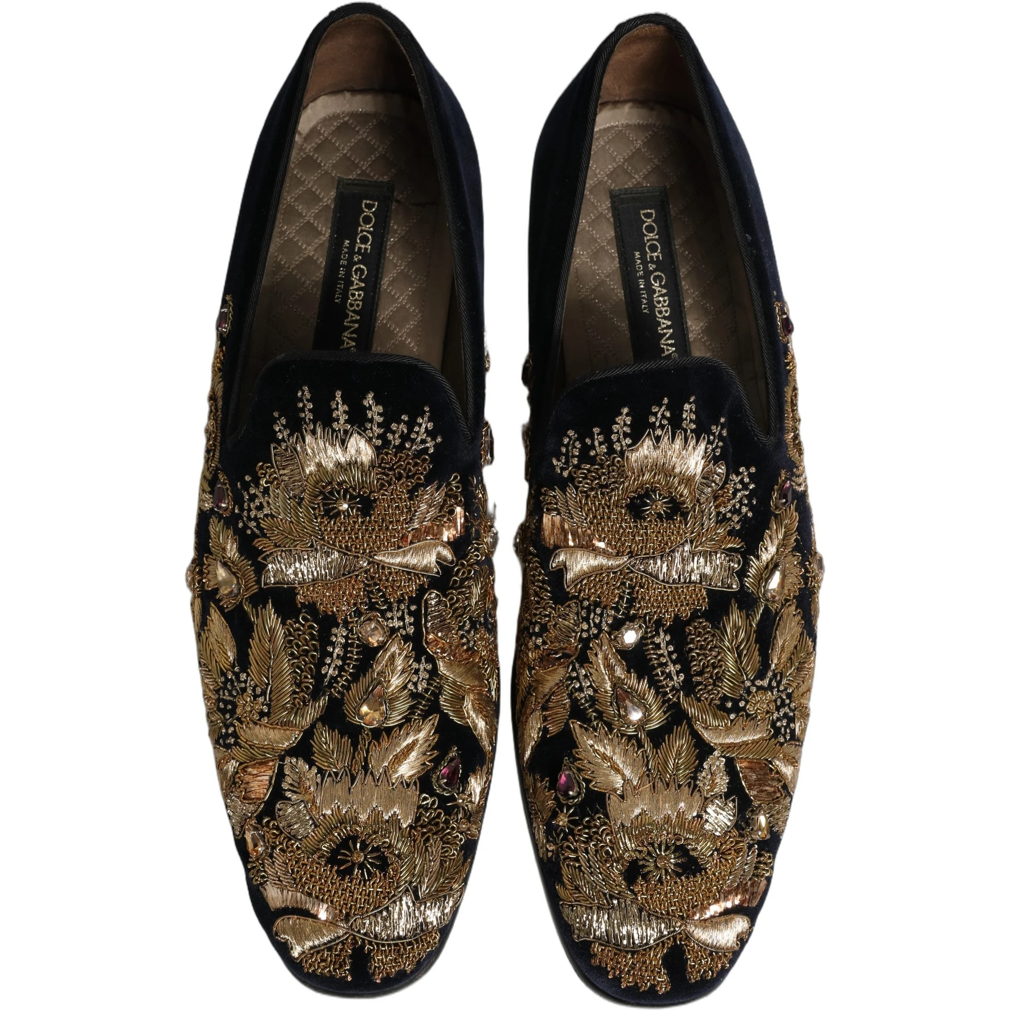 Black Gold Embroidery Dress Loafers Shoes