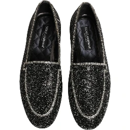 Black Crystal Embellished Men Loafers Shoes