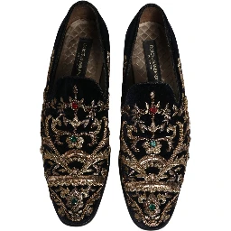 Black Velvet Embellished Dress Loafers Shoes