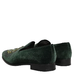 Green Velvet Embellished Dress Loafers Shoes