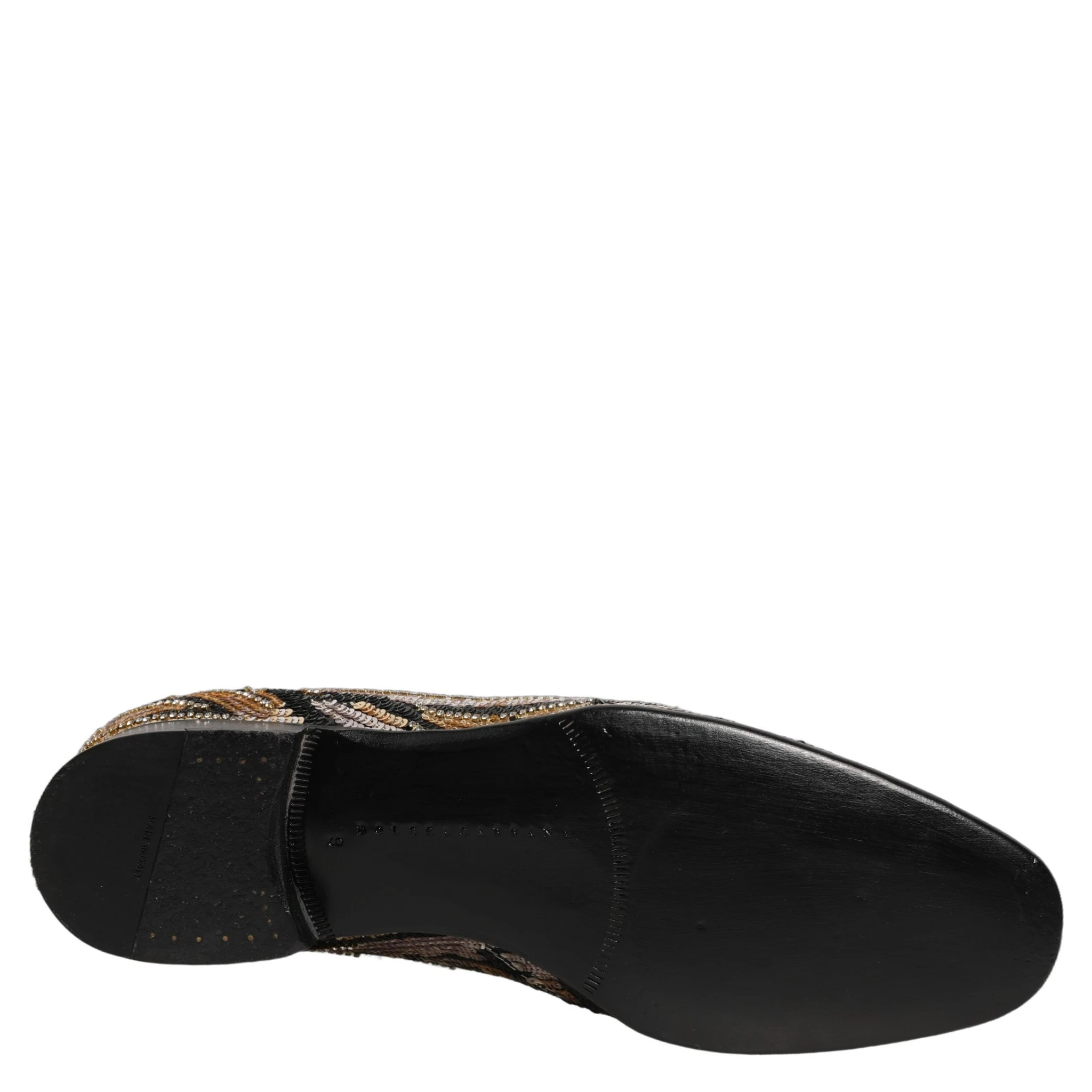 Gold Striped Sequin Embellished Loafer Shoes