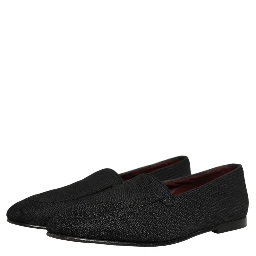 Black Woven Men Slip On Dress Loafers Shoes