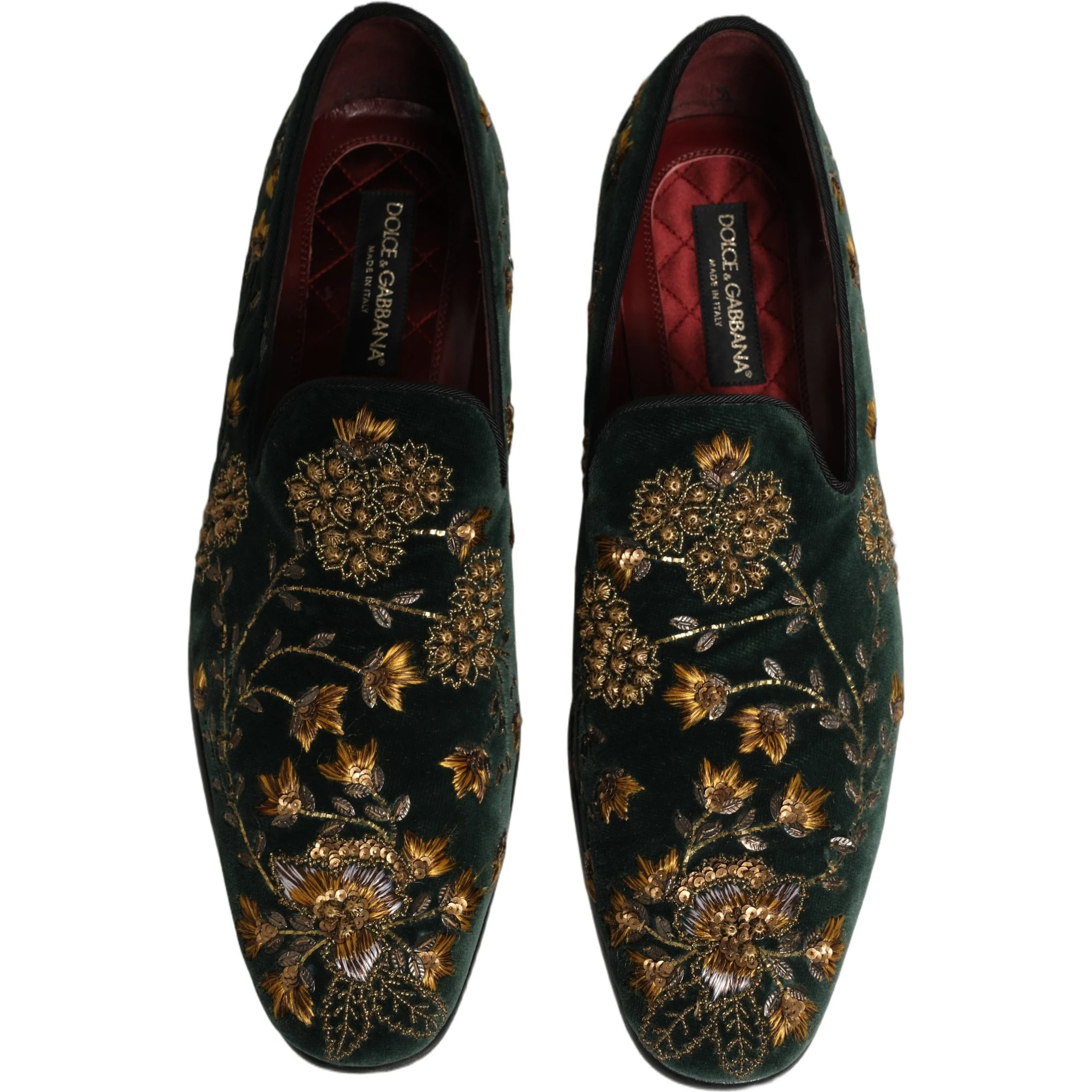 Green Floral Embroidery Dress Loafers Shoes