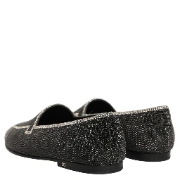 Black Crystal Embellished Men Loafers Shoes