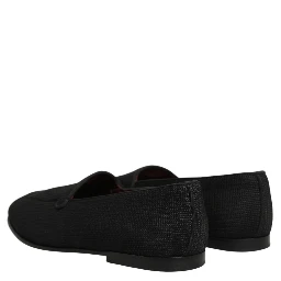 Black Woven Men Slip On Dress Loafers Shoes