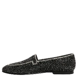 Black Crystal Embellished Men Loafers Shoes