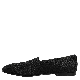Black Woven Men Slip On Dress Loafers Shoes