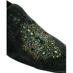 Green Velvet Embellished Dress Loafers Shoes