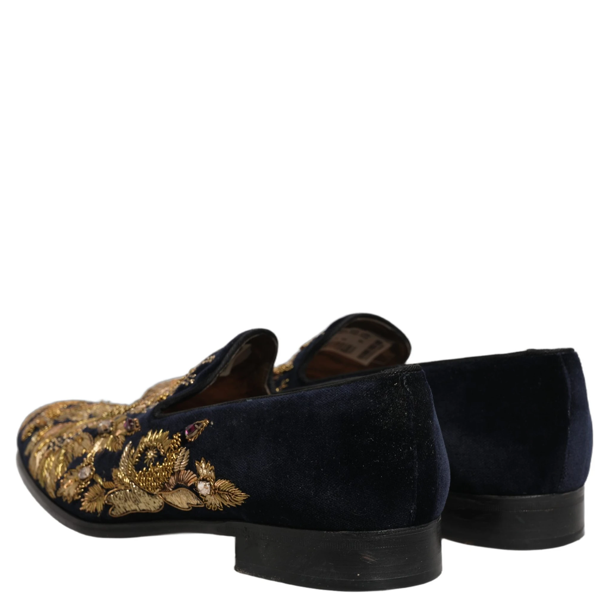 Black Gold Embroidery Dress Loafers Shoes