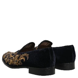 Black Velvet Embellished Dress Loafers Shoes
