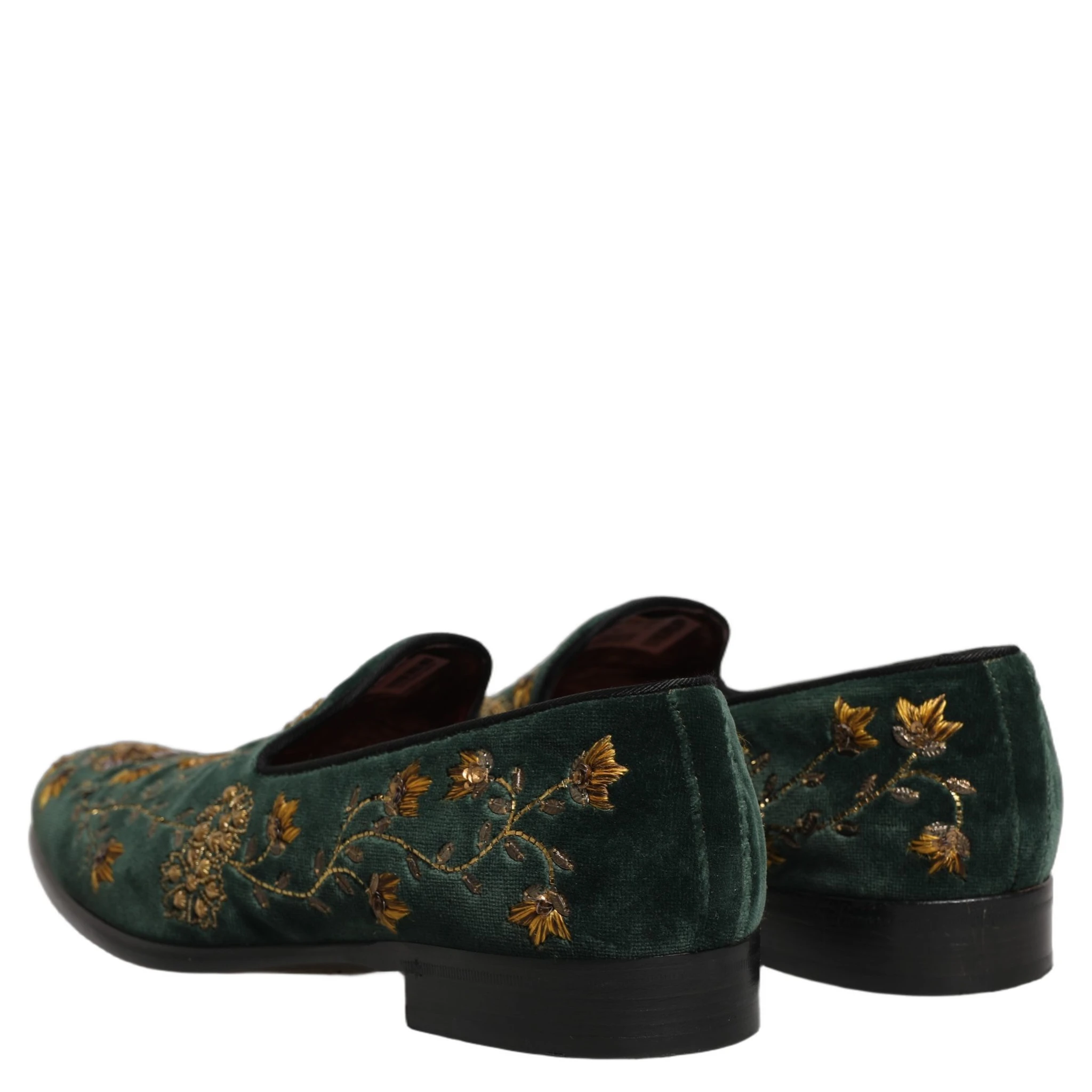 Green Floral Embroidery Dress Loafers Shoes