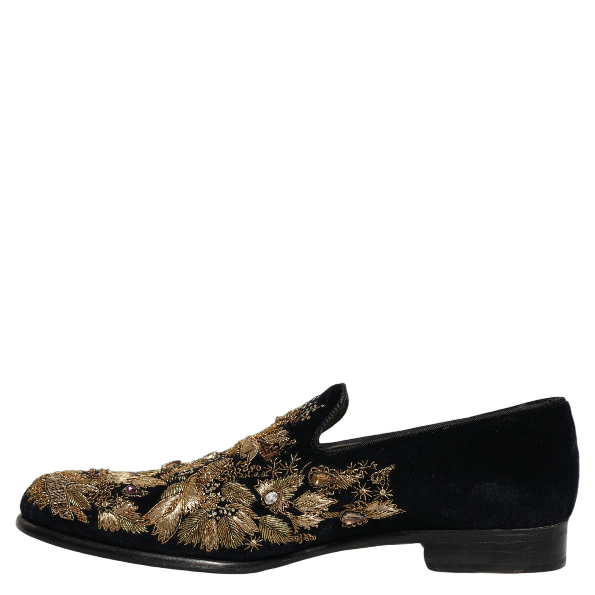 Black Gold Embroidery Dress Loafers Shoes