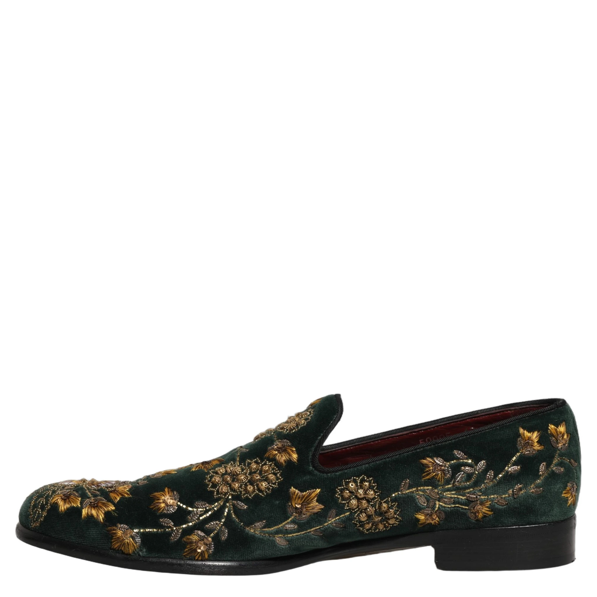 Green Floral Embroidery Dress Loafers Shoes