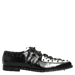 Black Leather Studded Formal Monk Strap Shoes