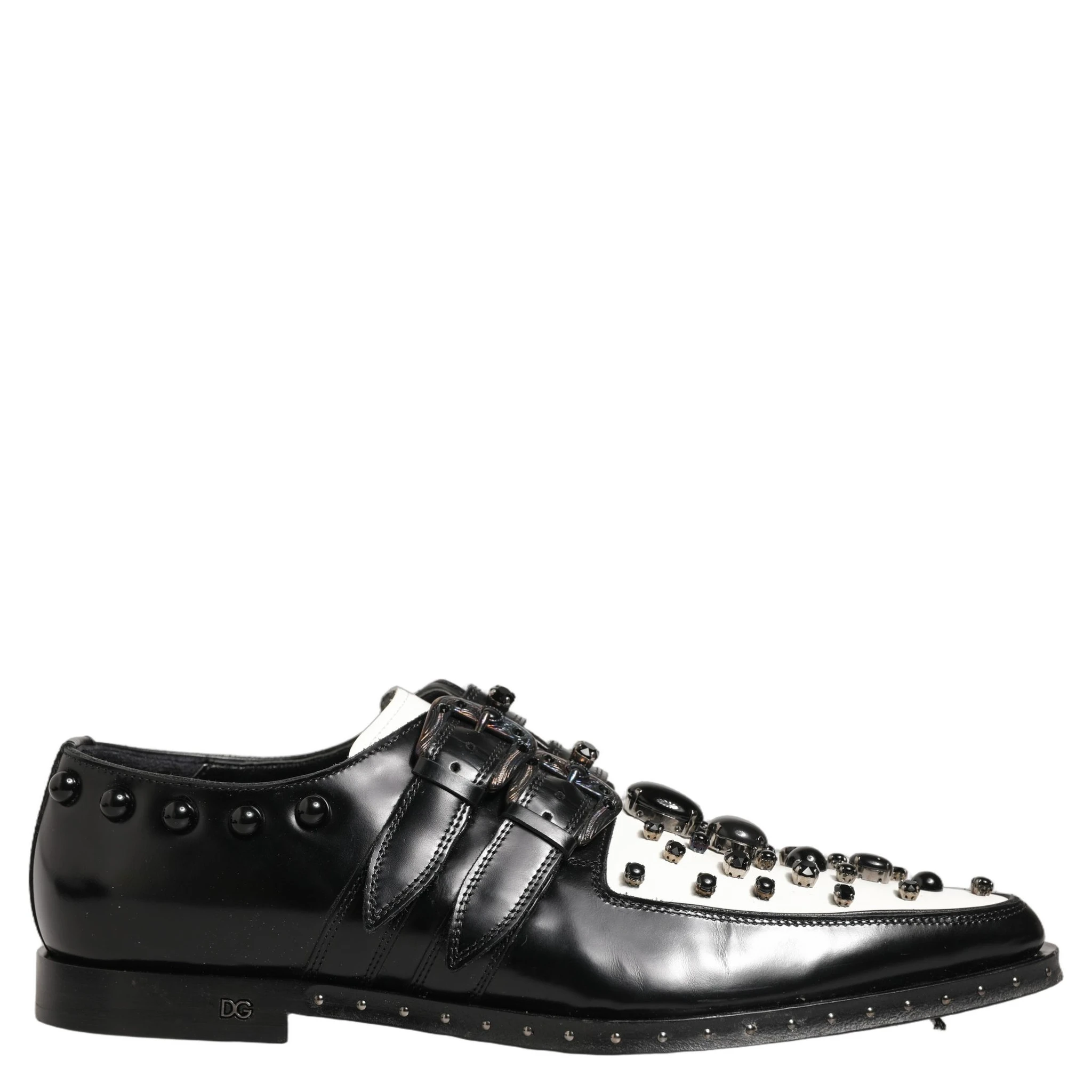 Black Leather Studded Formal Monk Strap Shoes