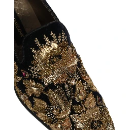 Black Gold Embroidery Dress Loafers Shoes
