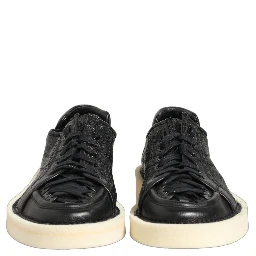 Black Leather Lace Up Low Top Sneakers Shoes