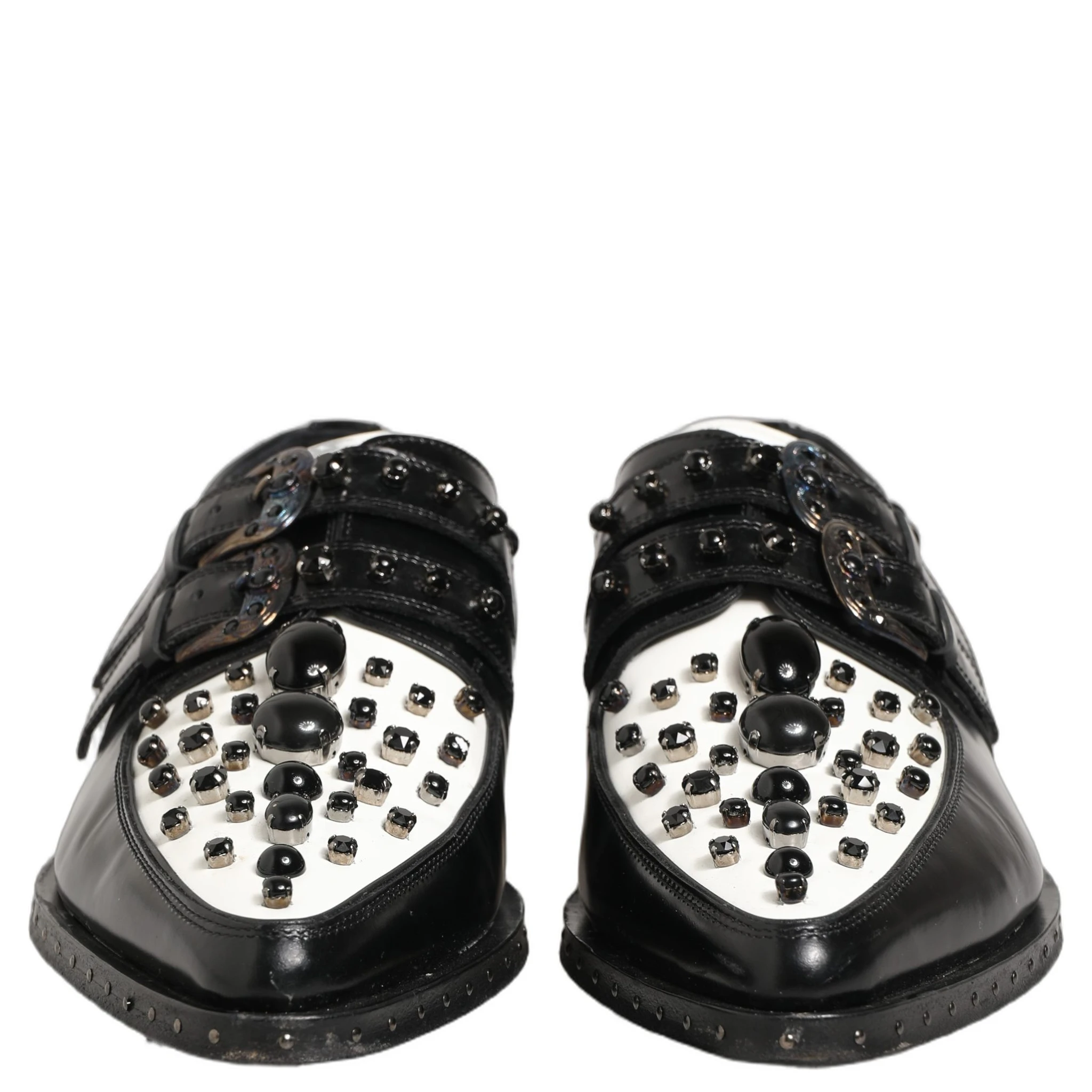 Black Leather Studded Formal Monk Strap Shoes