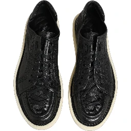Black Leather Lace Up Low Top Sneakers Shoes