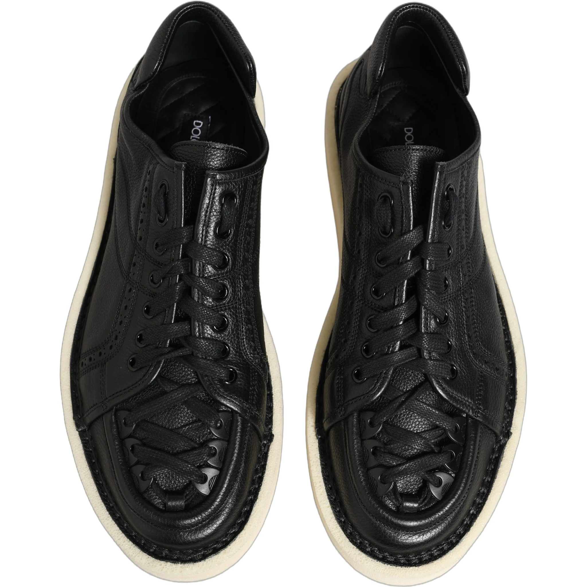 Black Leather Lace Up Low Top Sneakers Shoes