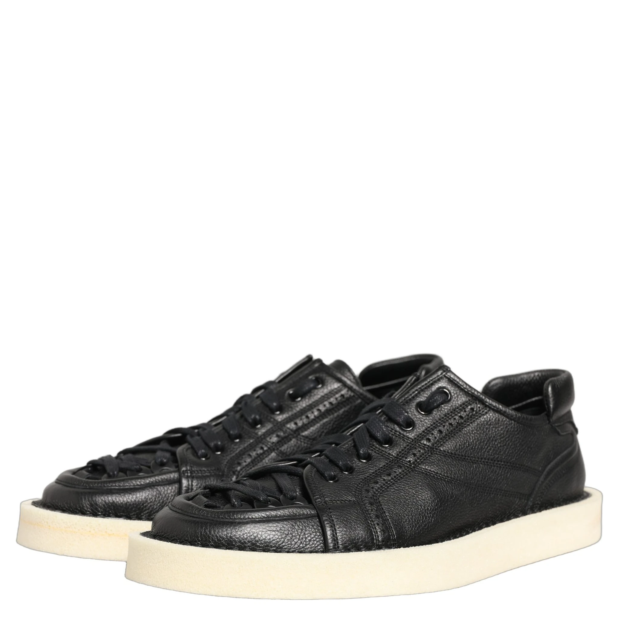 Black Leather Lace Up Low Top Sneakers Shoes