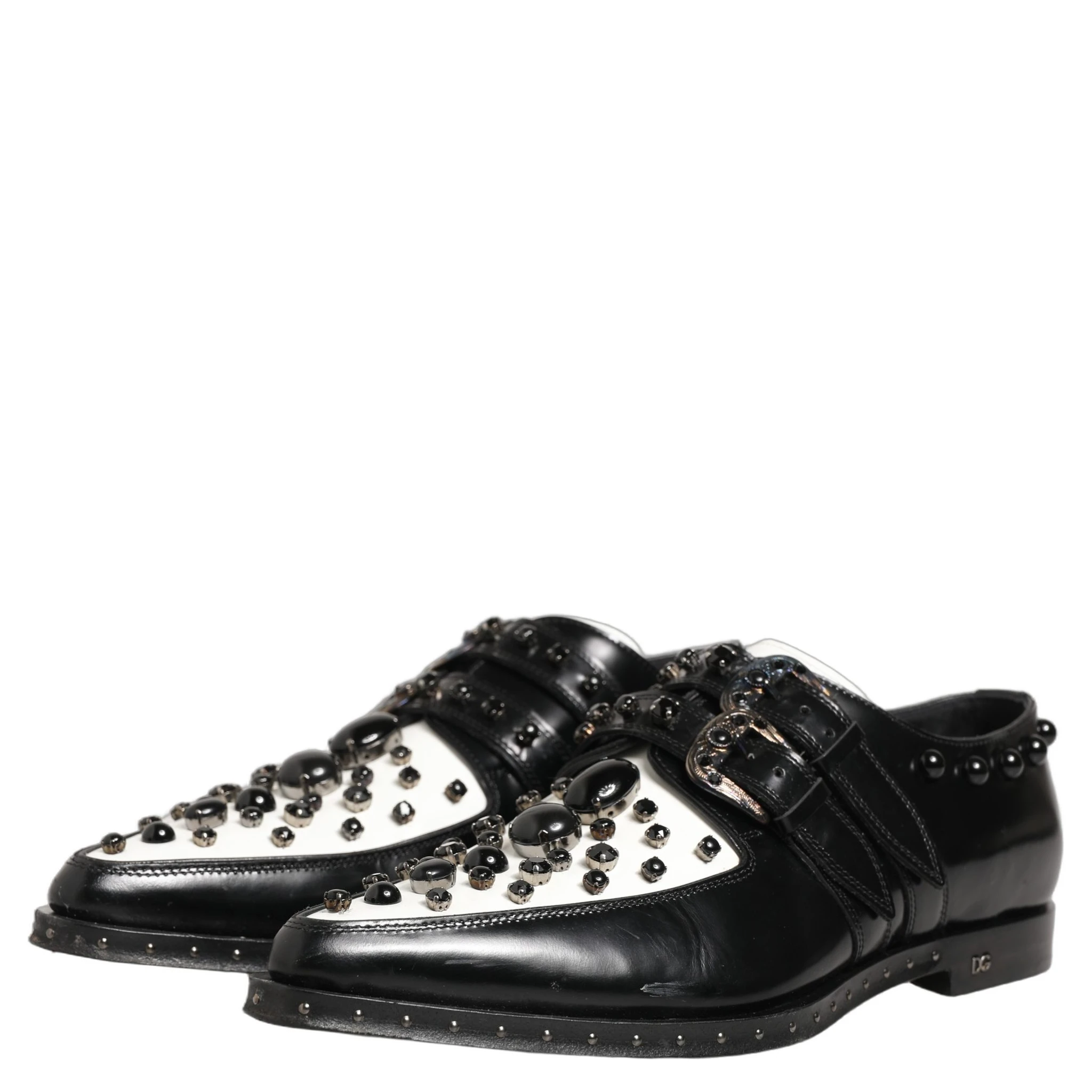 Black Leather Studded Formal Monk Strap Shoes