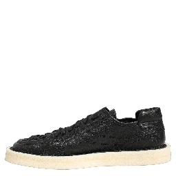 Black Leather Lace Up Low Top Sneakers Shoes