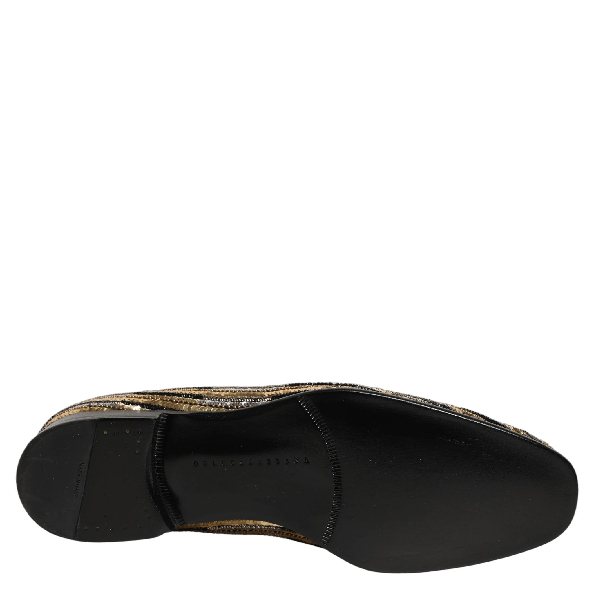 Gold Striped Sequin Embellished Loafer Shoes