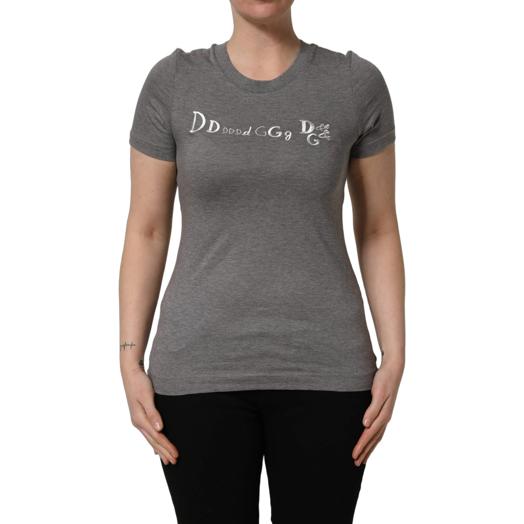 Gray Logo Embroidery Short Sleeve T-shirt