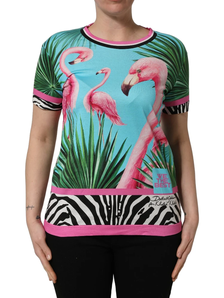 Multicolor Flamingo ZebraStriped Trim T-shirt